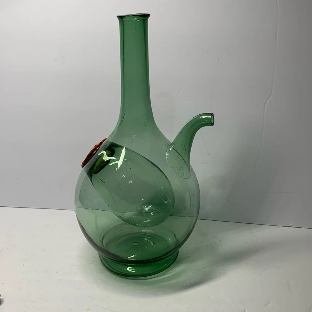 Vintage Green Blown Glass Jug with Ice Bucket Included, Empoli, Italy - Picture 1 of 12